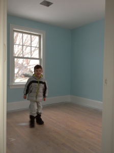 someone couldn't be more excited about his new blue room